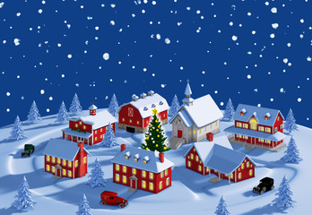 3d rendering night christmas town blue back