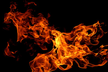 abstract fire flames movement on black background