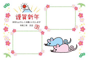 年賀状　写真フレーム　2020年子年　シンプル　