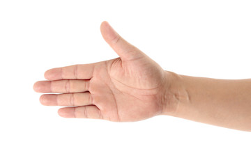 Man stretching hand to handshake isolated on background