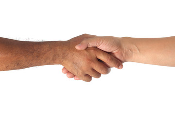 Shaking hands of two male people isolated on white