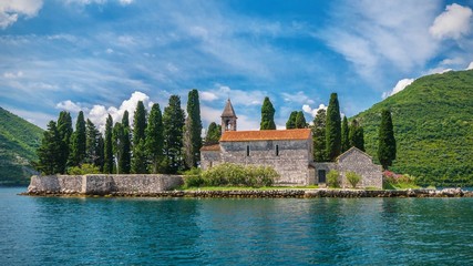 A small 12th century Benedictine monastery on the tiny island of St. George, near the town of Perastin, in the beautiful Bay of Kotor. Montenegro.