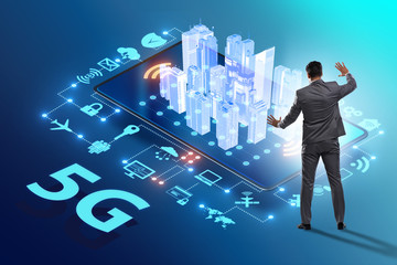 Businessman in 5g high internet speed concept