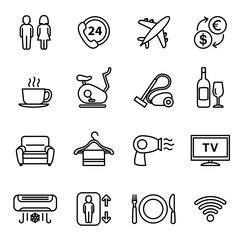 Hotel icon set 2 with white background. Planet earth cartography. Thin line style stock vector.