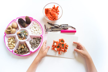 Montessori plasticine modeling lesson. Copy space