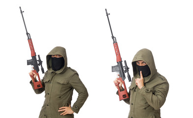 Man with a gun isolated on white