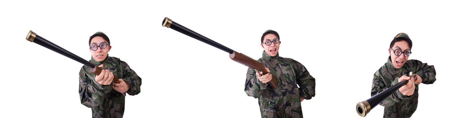 Funny soldier isolated on the white