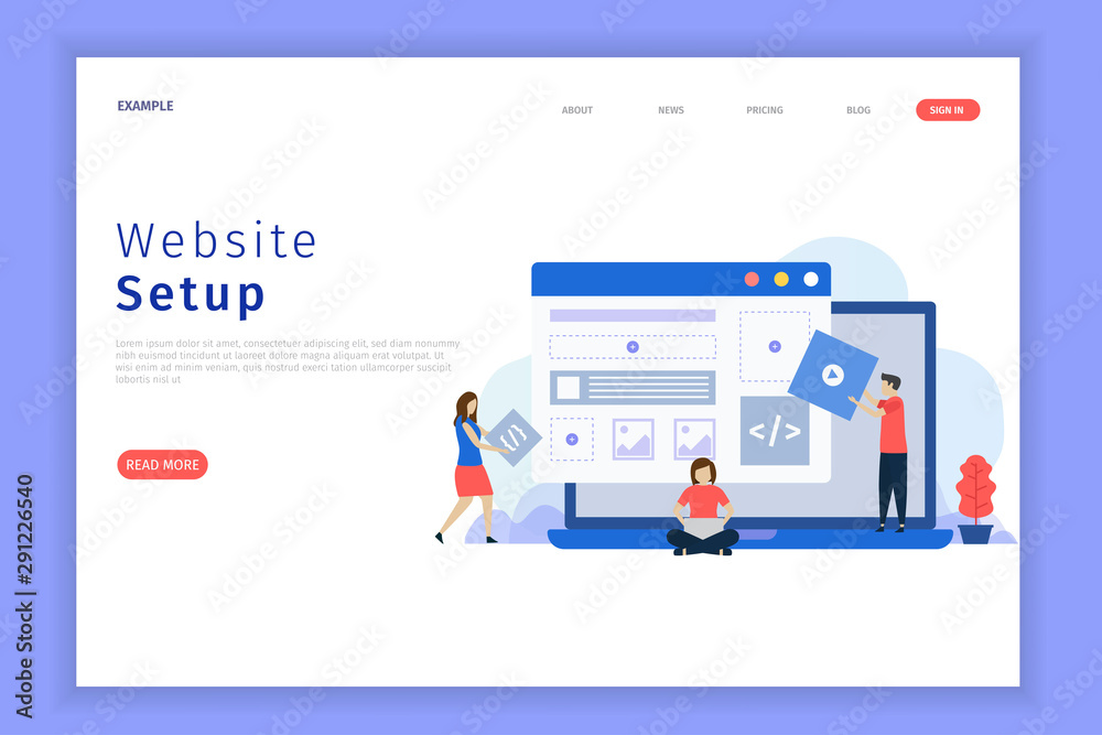 Poster website setup illustration web page. this is great for websites, landing pages, mobile applications,