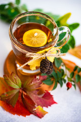 Autumnal tea with lemon