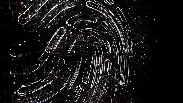 4k fingerprint scan identity security data encryption logo tag cloud;binary computer code.The Matrix binary text design animation;changing from zero to one digits;abstract tech background.