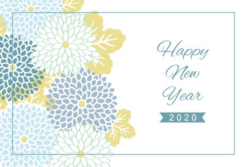 2020 New year card design template with geometric flower pattern