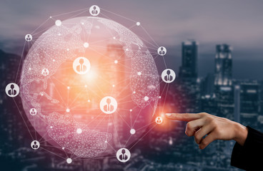 Human Resources Recruitment and People Networking Concept. Modern graphic interface showing...
