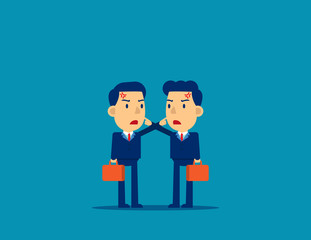Colleagues controvert. Person fighting Concept, Flat kid cartoon style design.