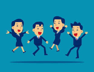 Happy office workers jumping up. Concept business people vector illustration, Cheerful workday