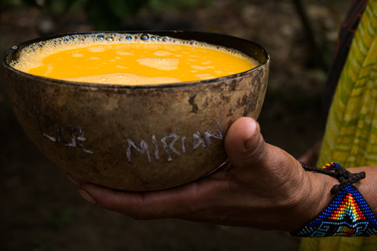 Indigenous traditional beverage called Chicha made of an amazon fruit