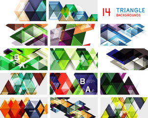 Set of geometric triangle abstract backgrounds. Repeated triangles