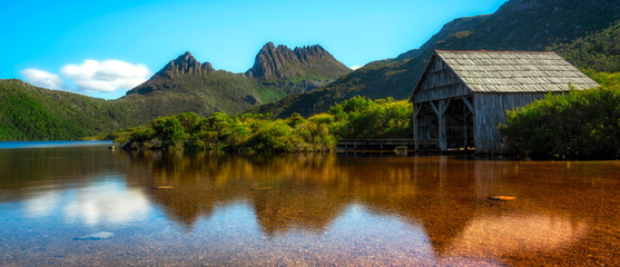 Mooie scène van Cradle Mountain Peak van Dove Lake in Cradle Mountain National Park, Tasmanië, Australië.