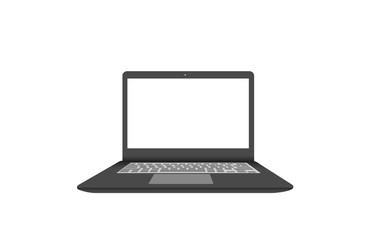Black modern notebook computer isolated on white background. Laptop with screen white blank. realistic vector illustation