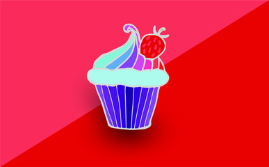 Flat illustration of muffin.Isolated on red background for web and mobile.
