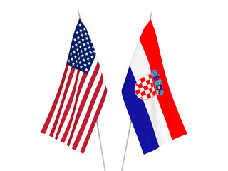 Fototapeta premium National fabric flags of America and Croatia isolated on white background. 3d rendering illustration.
