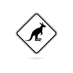 Kangaroo warning sign. Black road sign, simple illustration