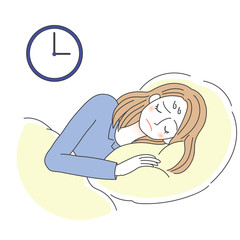 不眠症の女性のイラスト　睡眠　リラックス