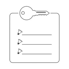 Minimal key takeaway checklist. concept of highlight the main points in the report or text and basic moments in document or book. flat simple trend modern logo graphic design isolated on white