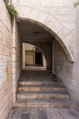 Fototapeta na wymiar Quiet streets of the Old City in Jerusalem, Israel