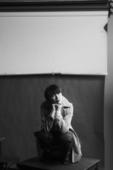 Woman portrait in minimalistic interior