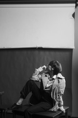 Woman portrait in minimalistic interior