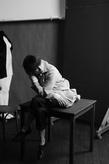 Woman portrait in minimalistic interior