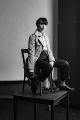 Woman portrait in minimalistic interior