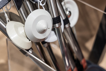 Closeup of retail security tag on merchandise to deter theft