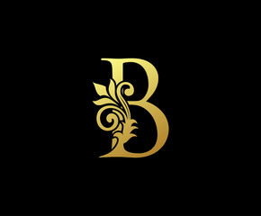 Golden Letter B Logo Icon . Initial Letter B Design Vector Luxury Gold Color.Print monogram initials stamp sign symbol.