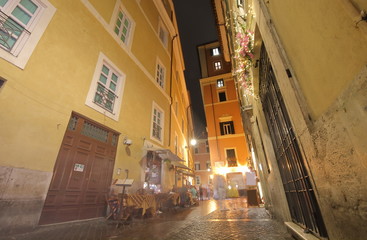 Rome downtown narrow alley night cityscape Italy