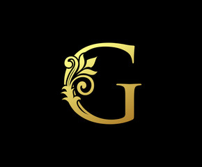 Golden Letter G Logo Icon . Initial Letter G Design Vector Luxury Gold Color.Print monogram initials stamp sign symbol.