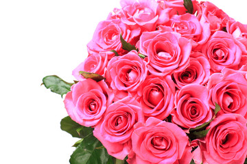 beautiful bouquet of rose flowers isolated on white background. top view