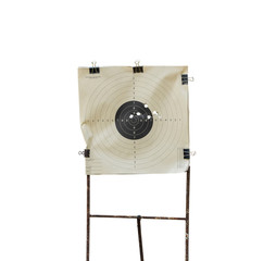 Standard brown paper target for shooting gun in the shooting range isolated on white background.The...