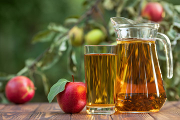 apple juice in glass and jug