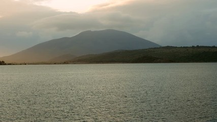 Beautiful view of the greek island with mountains in the Ionian sea. Nature of Greece. 4K