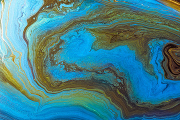 Blue Acrylic Pour Color Liquid marble abstract surfaces Design.