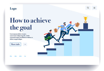 Web page flat design template for achievement goals. Business landing page online with info on how to achieve the goal. Modern vector illustration concept for website and mobile website development