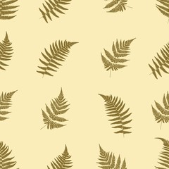 Seamless pattern in vintage style. Fern leaves. Botanical illustration.  Vector design elements.