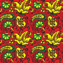 Fototapeta na wymiar Seamless Russian pattern .Vintage Ornament vector. Russian style ornament engraving border floral retro pattern. Foliage swirl decorative design element filigree