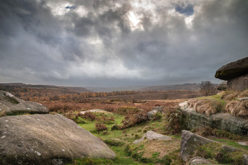 Scenic landscape view from Owler Tor in Peak District in Enlgand during Autumn Fall
