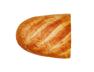Wheat loaf half isolated on white.