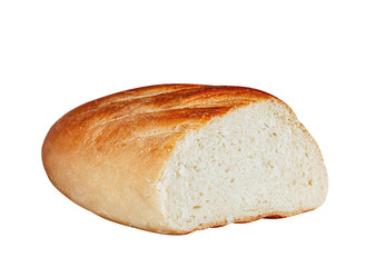 Wheat loaf half isolated on white.