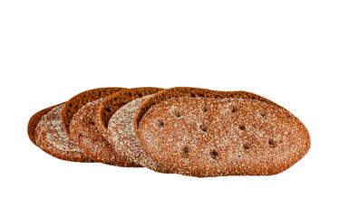 Rye johnny-cake with grains isolated on white.