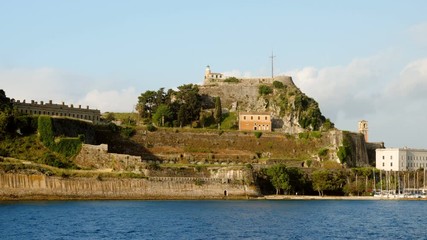 Exterior view of the old fortress the Paleo Frurio in Corfu in Greece. 4K