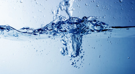Water and bubbles on the blue water background